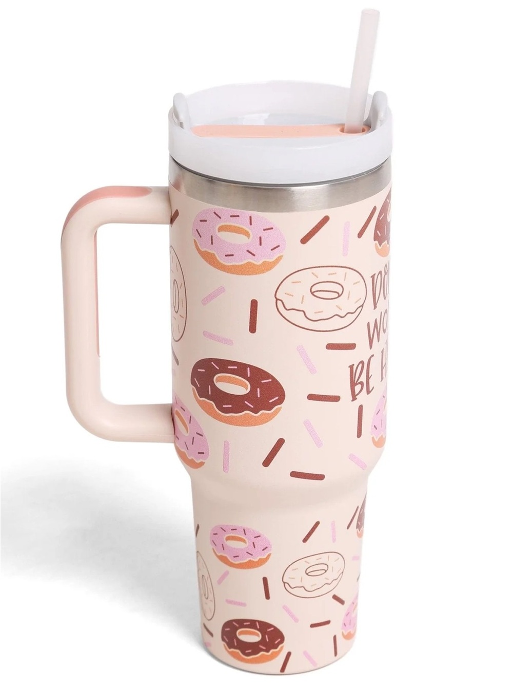 Donut Print 40oz Insulated Tumbler With Handle & Straw NWT